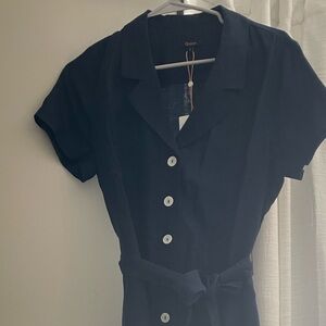 Quince Navy Button-Front Shirt Dress